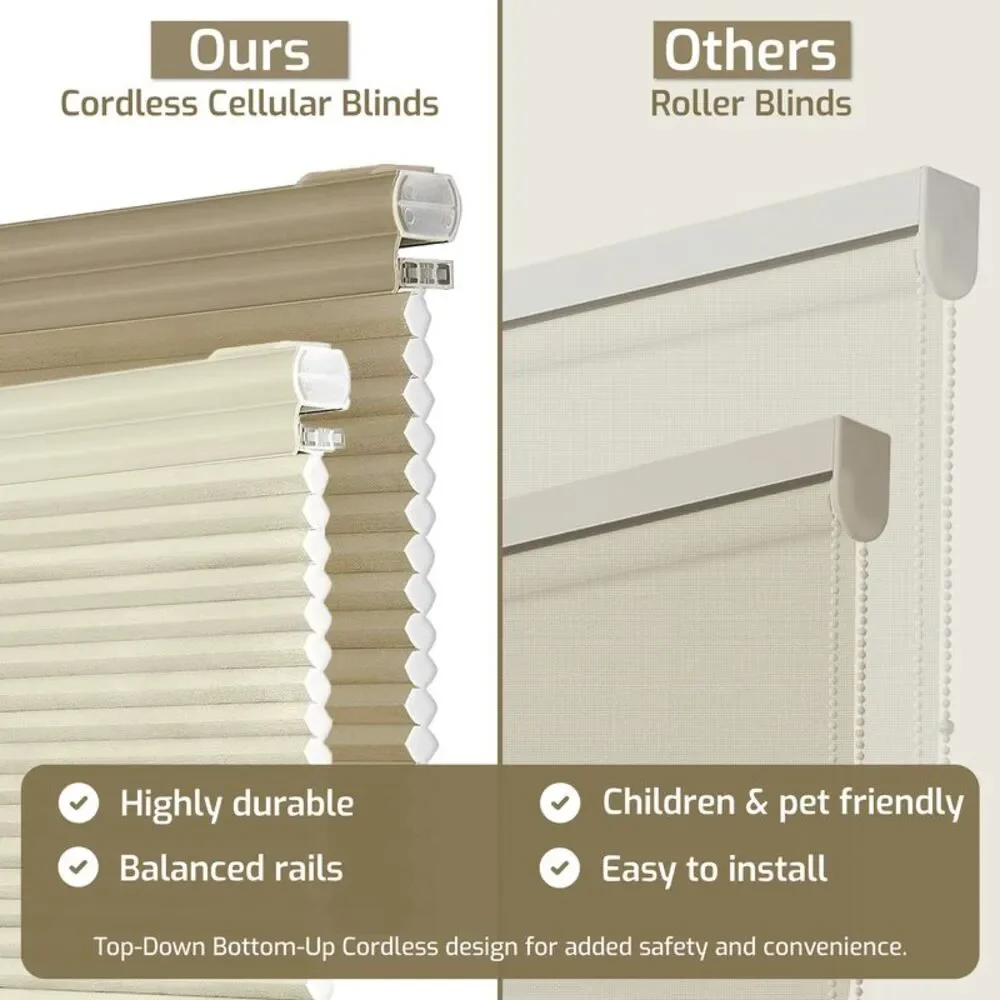 Cordless Window Blinds Cellular Top-Down Bottom-Up Honeycomb Pleated 3/8